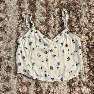 Mid White Blue Floral Top